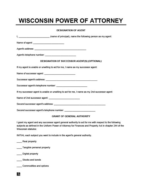 Free Wisconsin Power Of Attorney Forms Pdf Word Templates