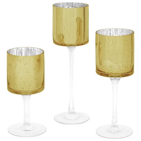 Koyal Wholesale Gold Long Stem Glass Candle Holder Set Of 3