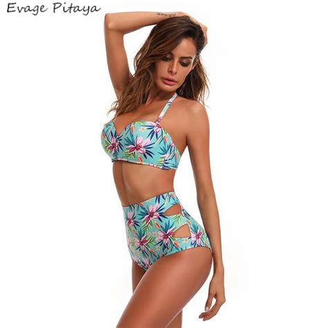 2019 New Factory Dropshipping High Waist Halter Push Up Printing Sexy Mature Women Extreme