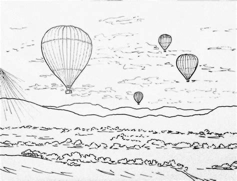 Hot Air Balloons Traceable Coloring Sheet Angelafineart Watercolor Art Landscape Acrylic