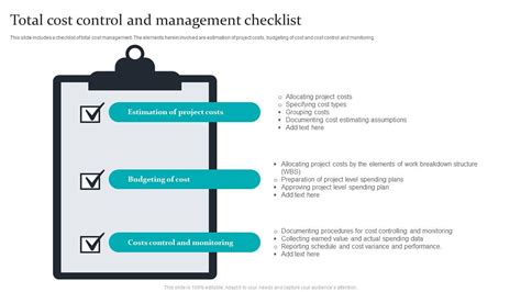 Total Cost Control And Management Checklist