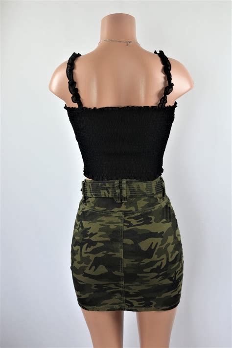Belted Camo Skirt Multi Green Camouflage High Waist Mini Skirt With Belt