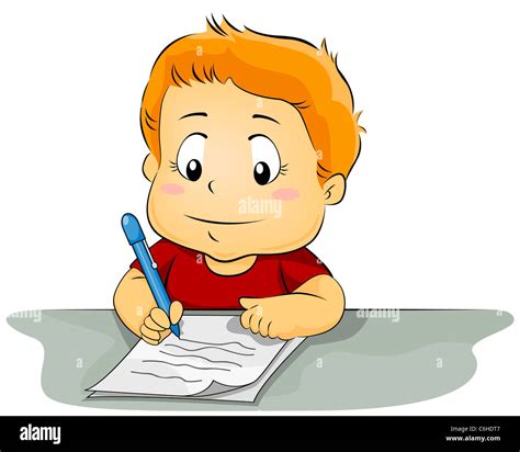 Illustration Featuring A Kid Writing On A Piece Of Paper Stock Photo