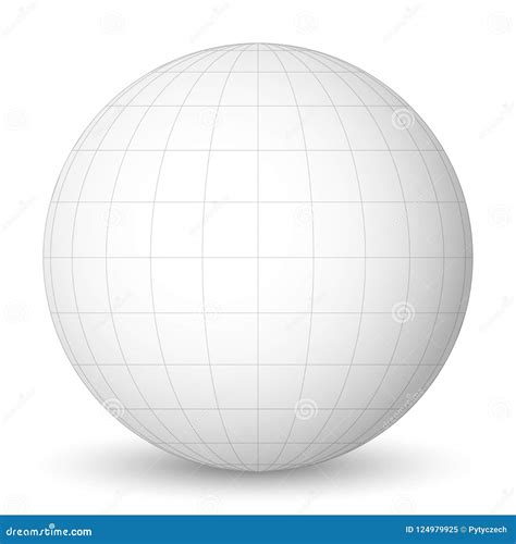Front View Of Blank Planet Earth White Globe With Grid Of Meridians And