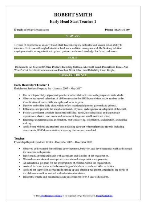 February 18, 2021 | by the resume genius team | reviewed by mark slack, cprw. Early Head Start Teacher Resume Samples | QwikResume