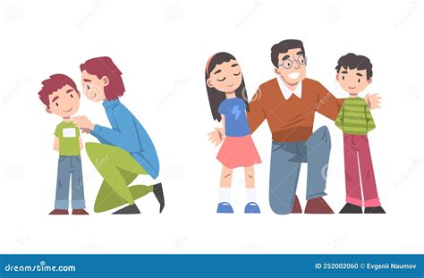Father Supporting Sad Daughter Flat Vector Illustration Mental