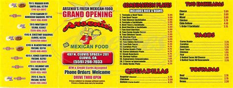 Its just an average mexican fast food joint. Arsenio's Menu - Santa Ana - Dineries