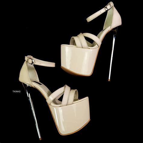 Nude Cream Patent Metallic Heel Sandals Tajna Shoes