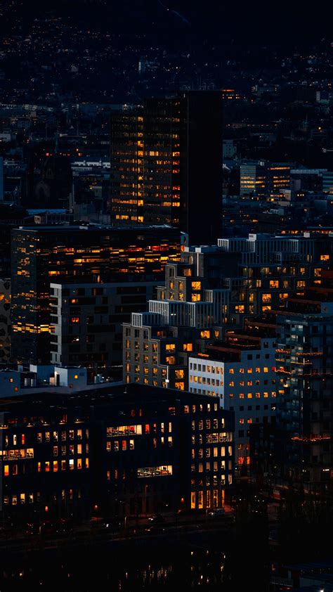 Download Wallpaper 1350x2400 Night City Aerial View Buildings Dark