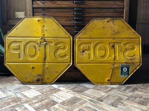 Pair Of 1940s Yellow Stop Signs 24 Stop Sign Vintage Stop Sign Road