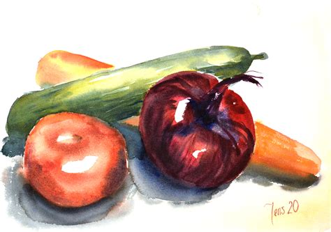 Still Life Painting Of Vegetables