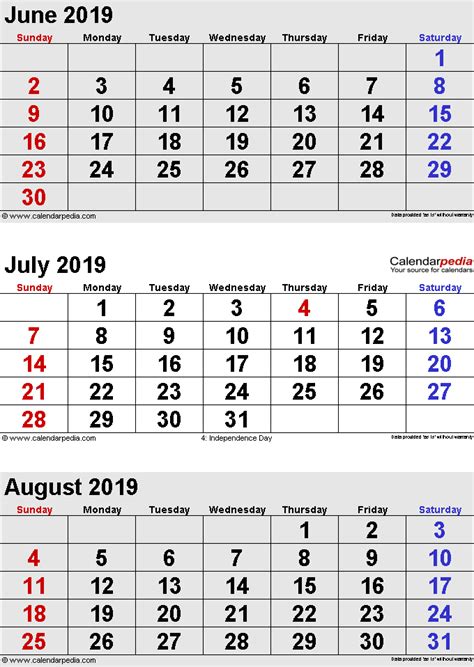 This is a printable calendar template for july 2018. July 2019 Calendar | Templates for Word, Excel and PDF