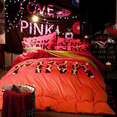 Victoria S Secret Velvet Warm Pink Printing Bedding Set Yr