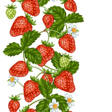 Seamless Pattern With Red Strawberries Decorative Berries And Leaves