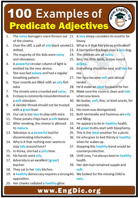 100 Examples Of Predicate Adjectives In Sentences Engdic