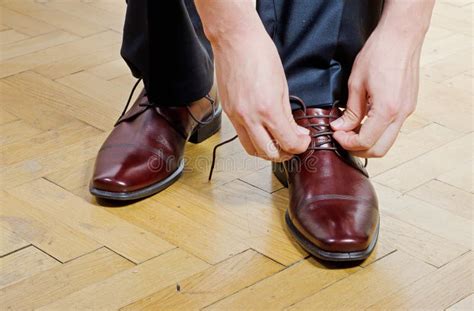 Man Putting On Shoes Stock Photo Image Of Wooden Groom 67935744