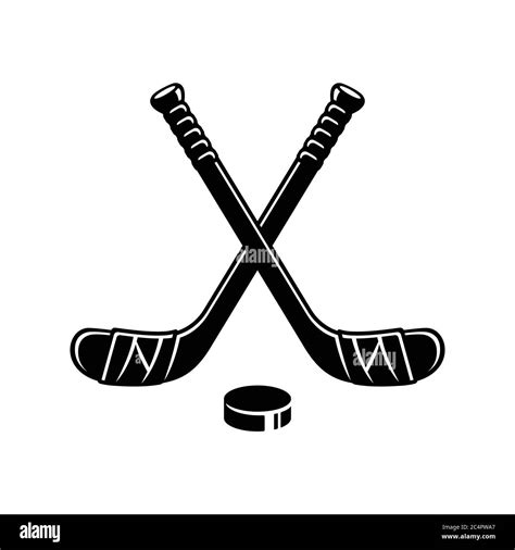 Ice Hockey Logo Two Crossed Hockey Sticks And Puck Minimal Silhouette