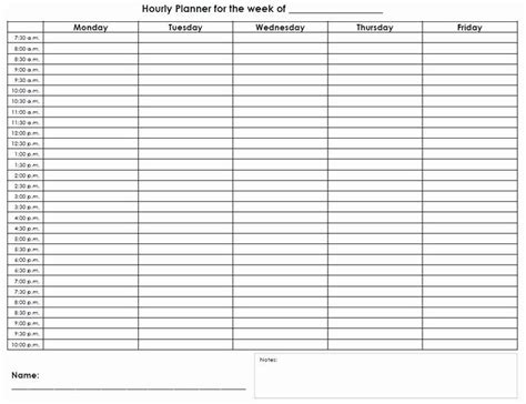Weekly Hourly Planner Templates At Allbusinesstemplatescom 10 Best