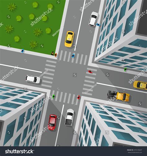City Street Top View 3d Design Concept With Crossroad Cars Buildings