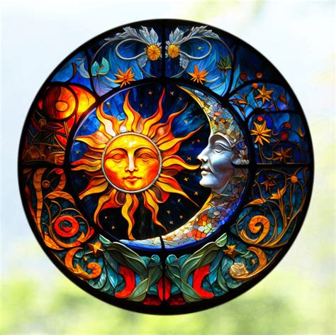 Sun Moon Window Cling Faux Stained Glass Celestial Stars Suncatcher
