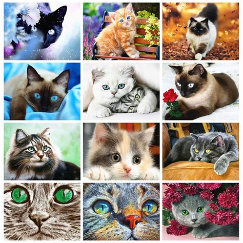 Huacan Diamond Embroidery Cats Diamond Painting Full Square Animals
