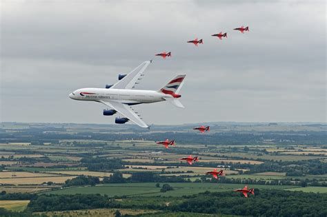 British Airways New Ba A380 Superjumbo Flies With The Raf Red Arrows