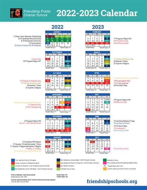 2022 2023 Sy Calendar For Printing Friendship Public Charter School
