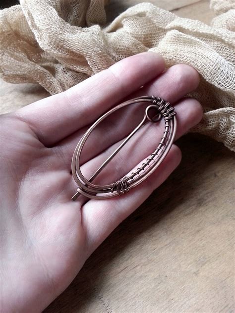 Geometric Shawl Pin Copper Shawl Pins Oval Penannular Pin Etsy