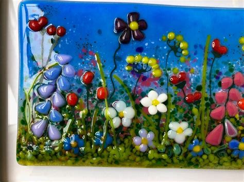 Wildflower Meadow Fused Glass Flowers Wall Art Cornish Etsy