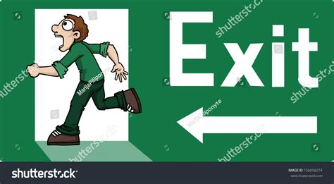 Exit Sign With Cartoon Man Running Away Vector Illustration