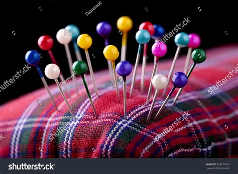 Macro Colored Sewing Pins In Scottish Pincushion Stock Photo 324274973