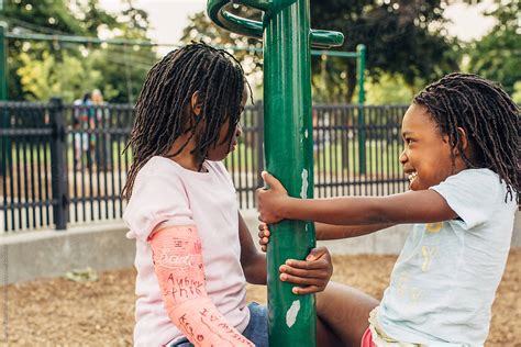 Two Black Girls Playing In A Park Stock Image Everypixel