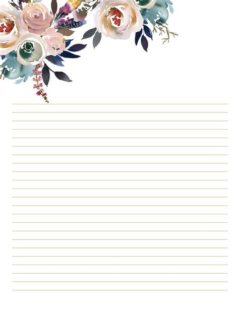 Free Printable Lined Paper With Decorative Borders Pdf Rustic Floral
