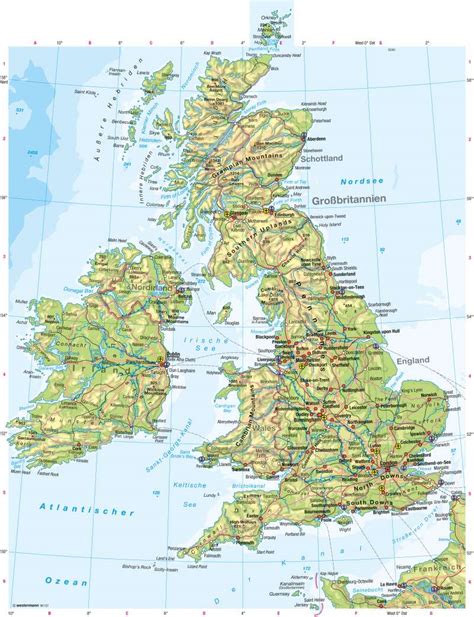 The irish sea lies northwest of england and the celtic sea to the southwest. Physische Karte England | Karte 2020
