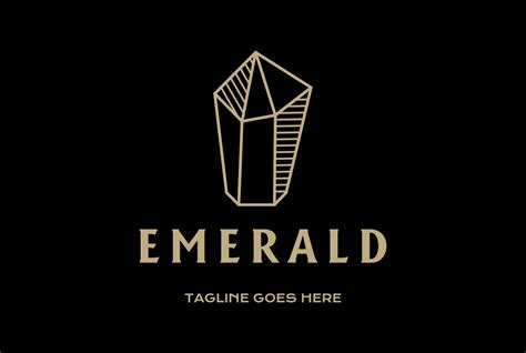 Luxury Geometric Emerald Diamond Gold Crystal Gem Stone Logo Design
