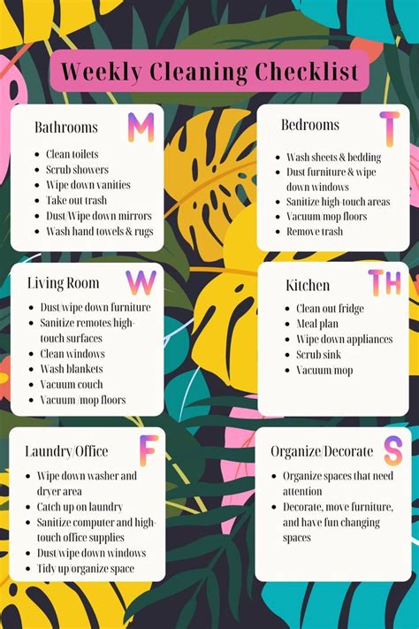 Free Weekly Cleaning Checklist Cleaning Checklist Weekly Cleaning
