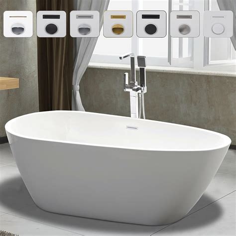 Vanity Art 59 X 30 Inches Freestanding White Acrylic Bathtub Modern