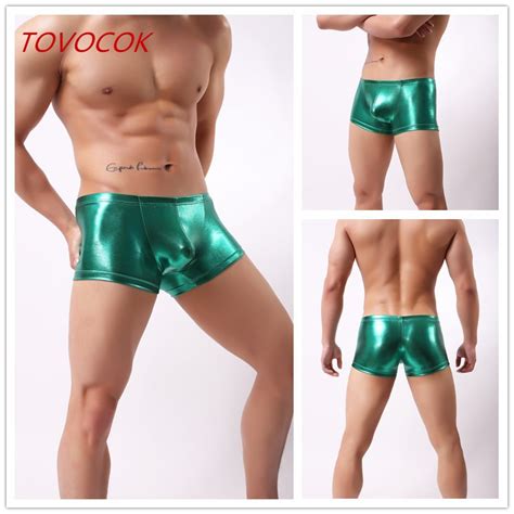 2017 Fashion Faux Leather Men Sexy Skinny Bulge Penis Pouch Boxers