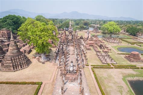 Sukhothai Historical Park In Sukhothai Thailand Aerial View Stock