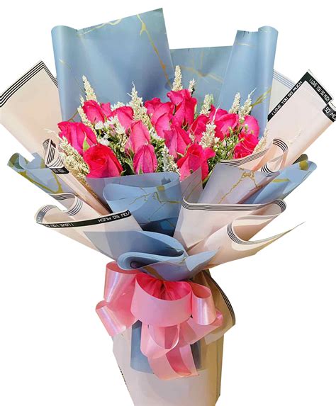 Buy 24 Pieces Hot Pink Roses Bouquet To Philippines