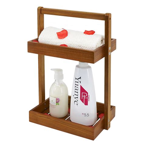 Buy Utoplike Teak Wood Shower Caddy Corner 2 Tier Bathroom Organizer Countertop Standing