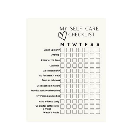 Daily Printable Self Care Checklist Self Care Check List Etsy