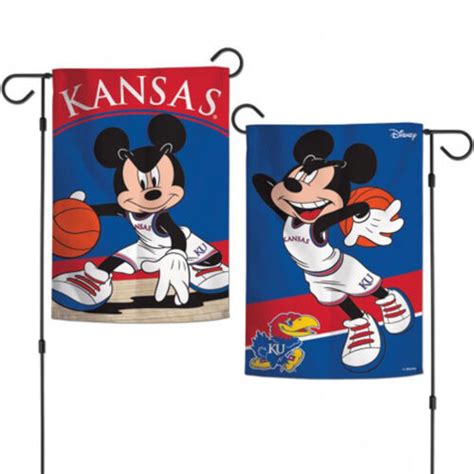 Kansas Jayhawks Ncaa Mickey Mouse Garden Flag Licensed Double Sided 12