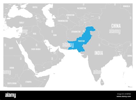 Pakistan Blue Marked In Political Map Of South Asia And Middle East