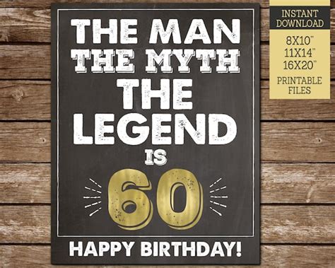 60th Birthday Sign The Man The Myth The Legend Gold And White Happy