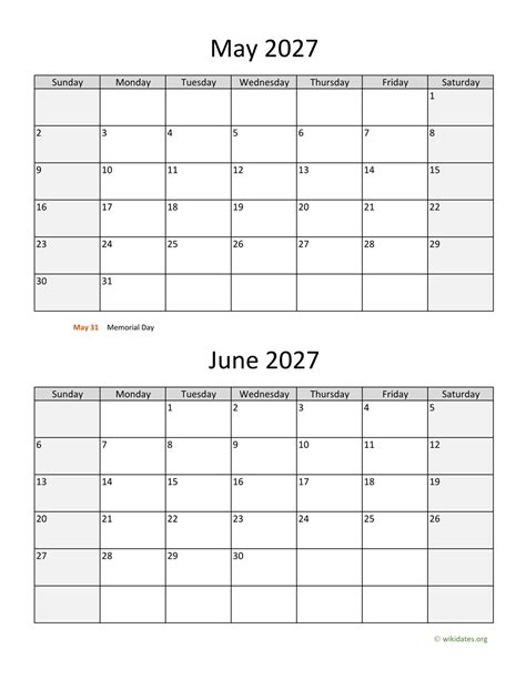 May And June 2027 Calendar