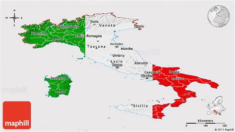 Flag map map of the regions of italy colored with the colors of its flag carte des rgions d'italie colores avec les couleurs de son drapeau carta delle regioni d'italia colorate. Flag Panoramic Map of Italy
