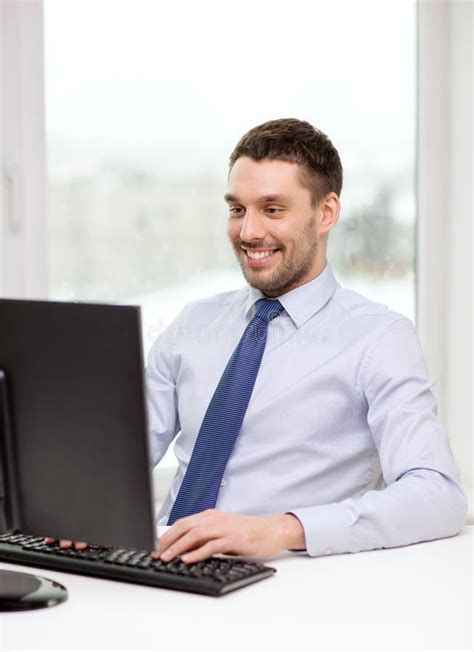 Smiling Businessman Or Student With Computer Stock Photo Image Of