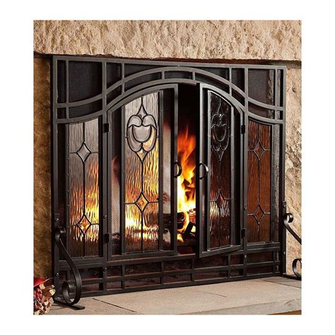 Plow And Hearth 2 Door Floral Fireplace Fire Screen With Beveled Glass