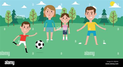 Ilustración De La Familia Jugando Fútbol En El Parque Imagen Vector De